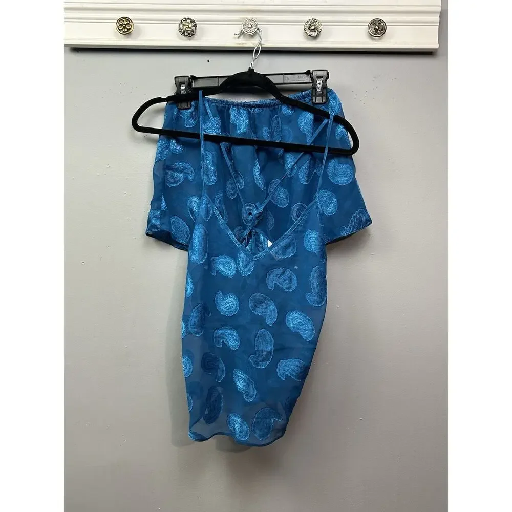 Vintage Inner Most Pajama Lingerie Set Womens Medium Blue Paisley Sheer Feminine